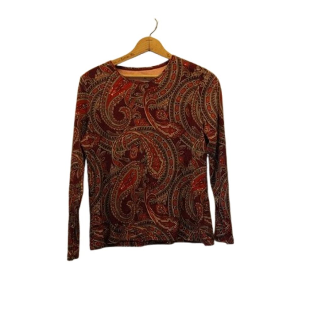 Croft & Barrow Women's Size PM Lightweight Paisley Print Long Sleeve T Shirt Top - Picture 1 of 11